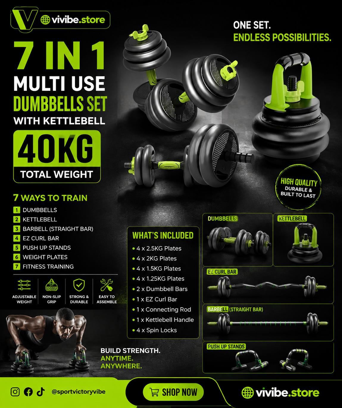 (7 in one 40KG)  Multi Use Dumbbells Set with Kettlebell