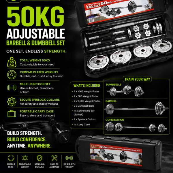 50KG Adjustable Barbell and Dumbbell Set